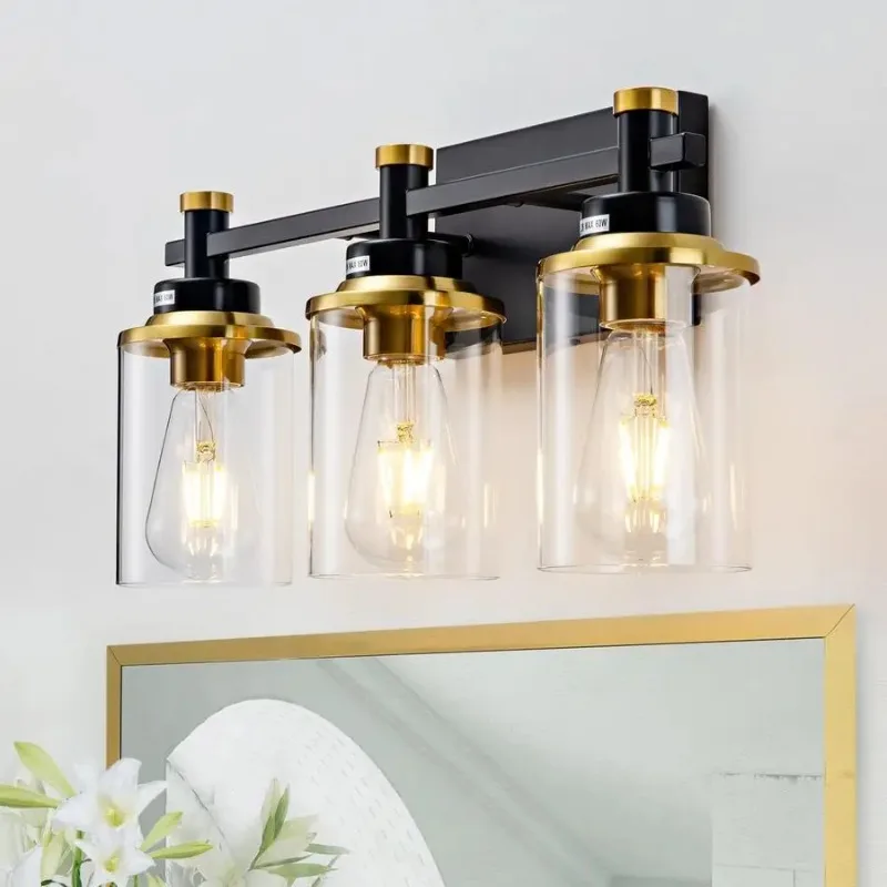 Light Bathroom Light Fixtures, Black and Brushed Gold Vanity Light Fixture Over Mirror, Modern Wall Sconces Lighting Wall Lamp f