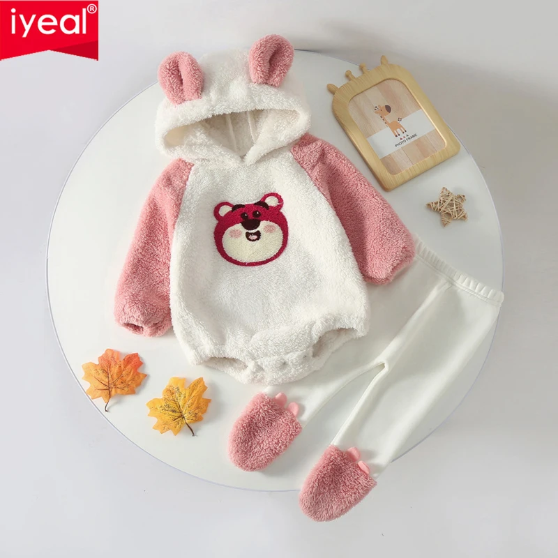 IYEAL Spring Autumn Cartoon Hoodies Sweatshirt Long Sleeves Jumpsuit +Patchwork Leggings Outfits Newborn Boy Girl Clothes Suit