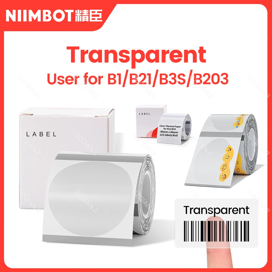 Official Niimbot B21 B1 Transparent Rolls Paper Waterproof Tearproof Sticker Adhesive Label Papers For Niimbot Printer Maker B1