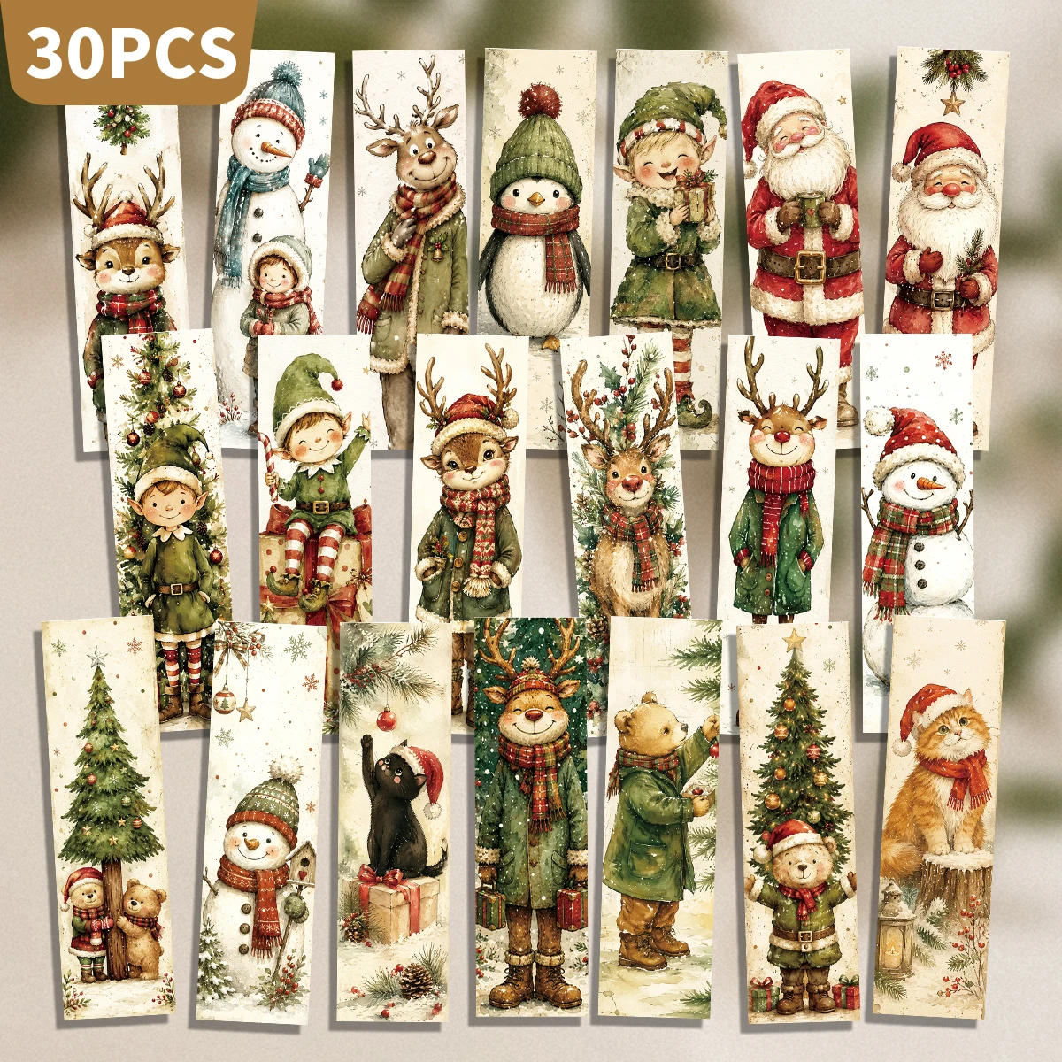 30 Stück illustrierte Lesezeichen mit weihnachtlichen Winterelementen, Seitenmarkierungskarten, Zubehör, Weihnachtsgeschenk für Leser, Gastgeschenke für Feiertagspartys