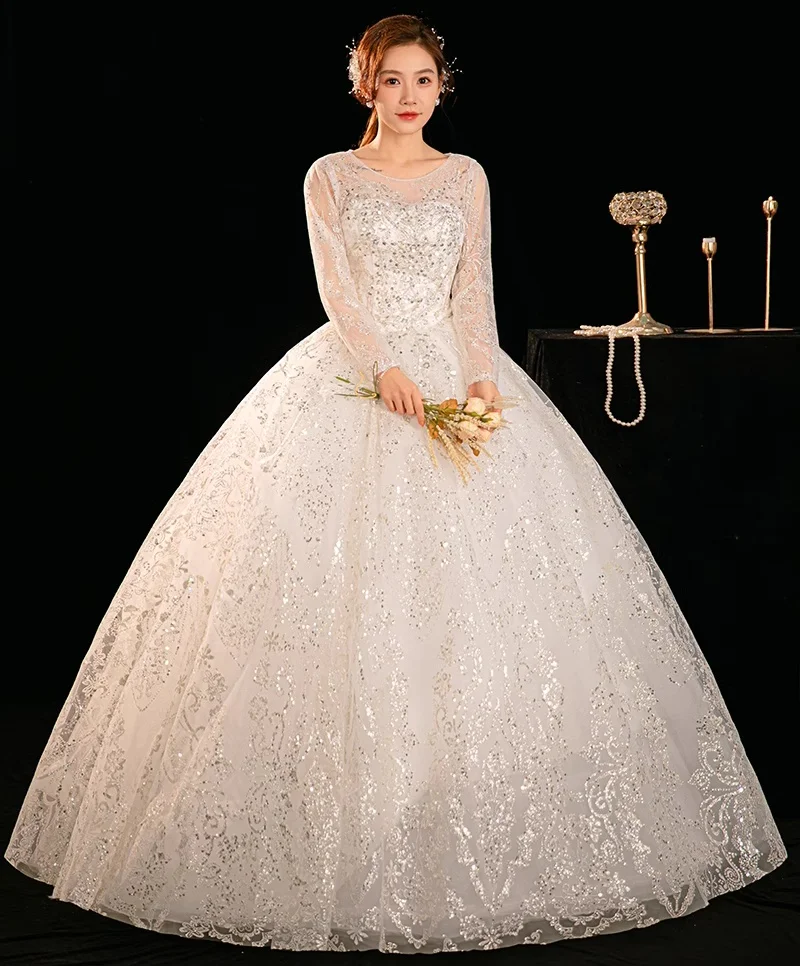 XXN-994#Wedding Dress 2025 New Bridal High end French Long sleeved Bridal Puff Skirt Place Sequin Dress Luxurious Wholesale