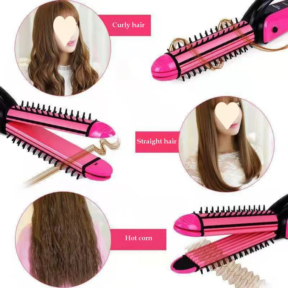 3 in 1 Ceramic Straightener Curler Hair Iron With Comb Corn Clip Curling Iron Straightening Iron Flat Iron For Hair Styling