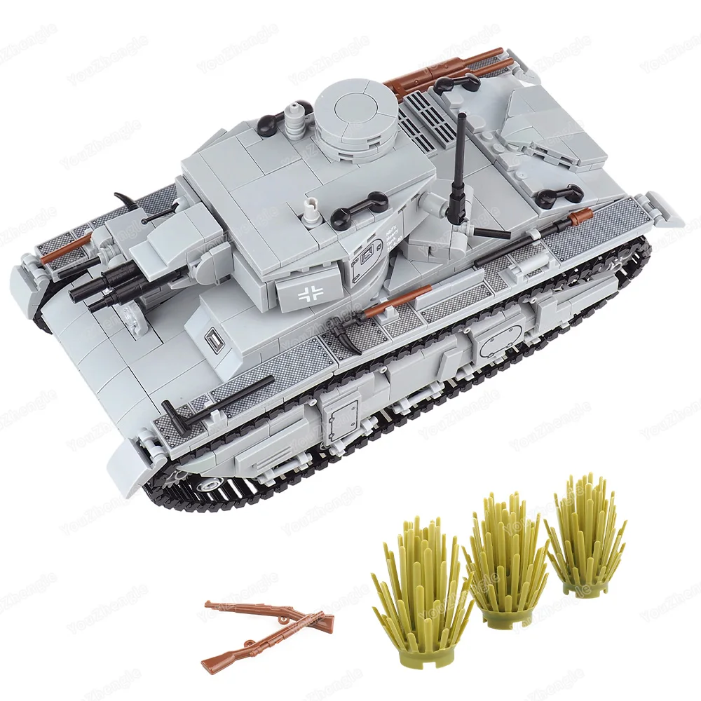 NbFz Light Gray Heavy Tank Building Block Assembly MOC WW2 Figures Multi-Turret Weapons Equipment Tools Scene Model Gift Boy Toy