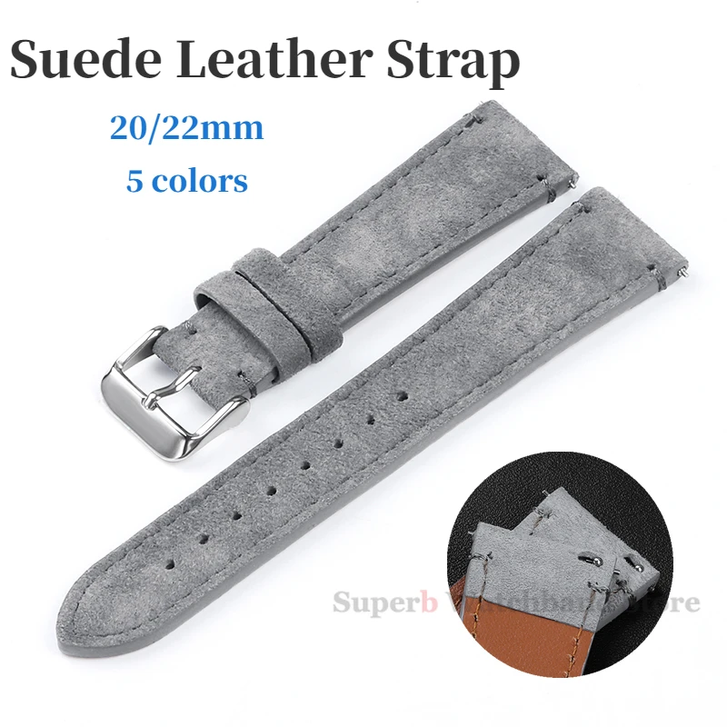 Suede Leather Watchband 20mm 22mm for Rolex Soft Vintage Handmade Stitching Bracelet for Huawei Watch Gt2/3/4 for Samsung