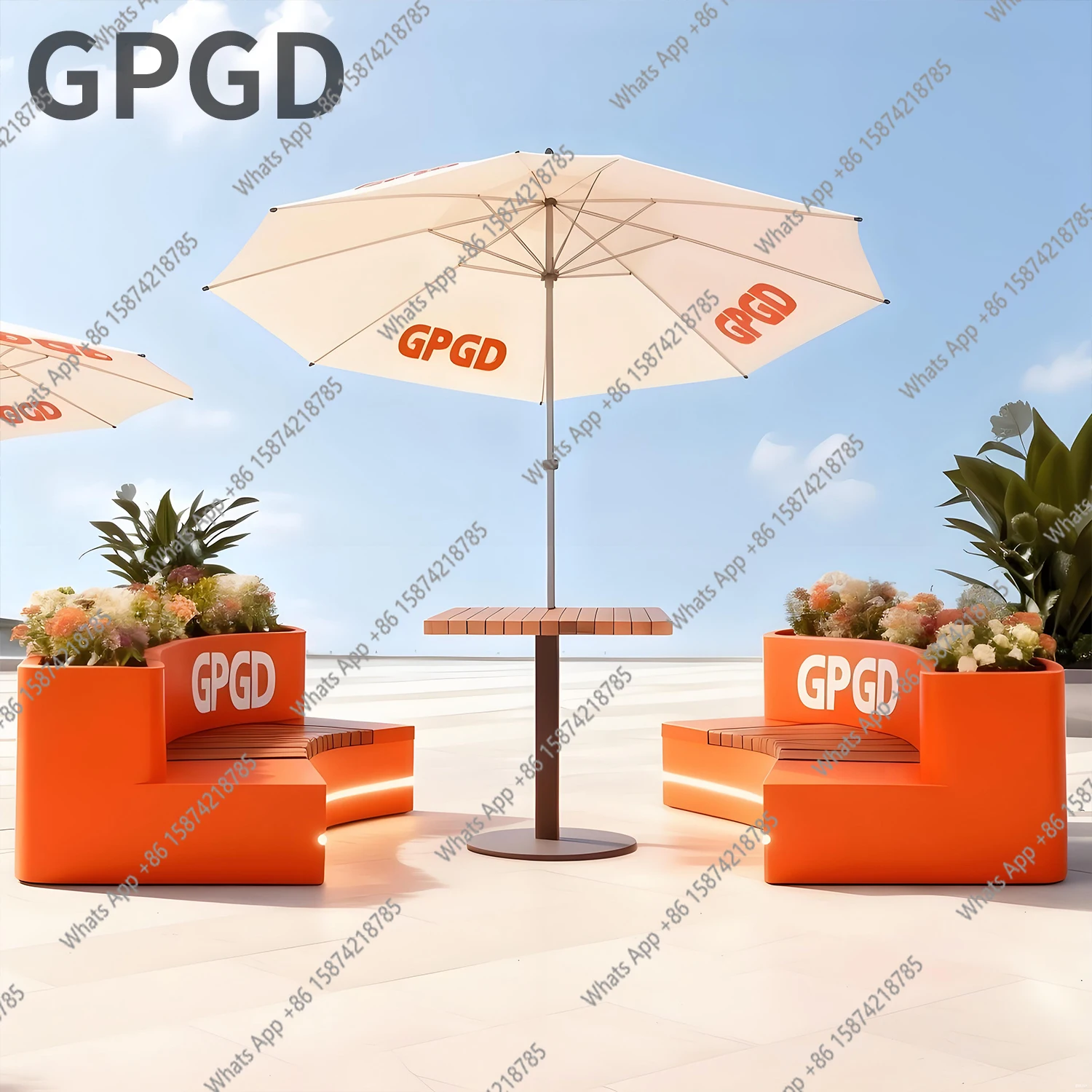 Outdoor flower box table and chair card seat overall commercial street coffee shop table and chair combination set flower bed