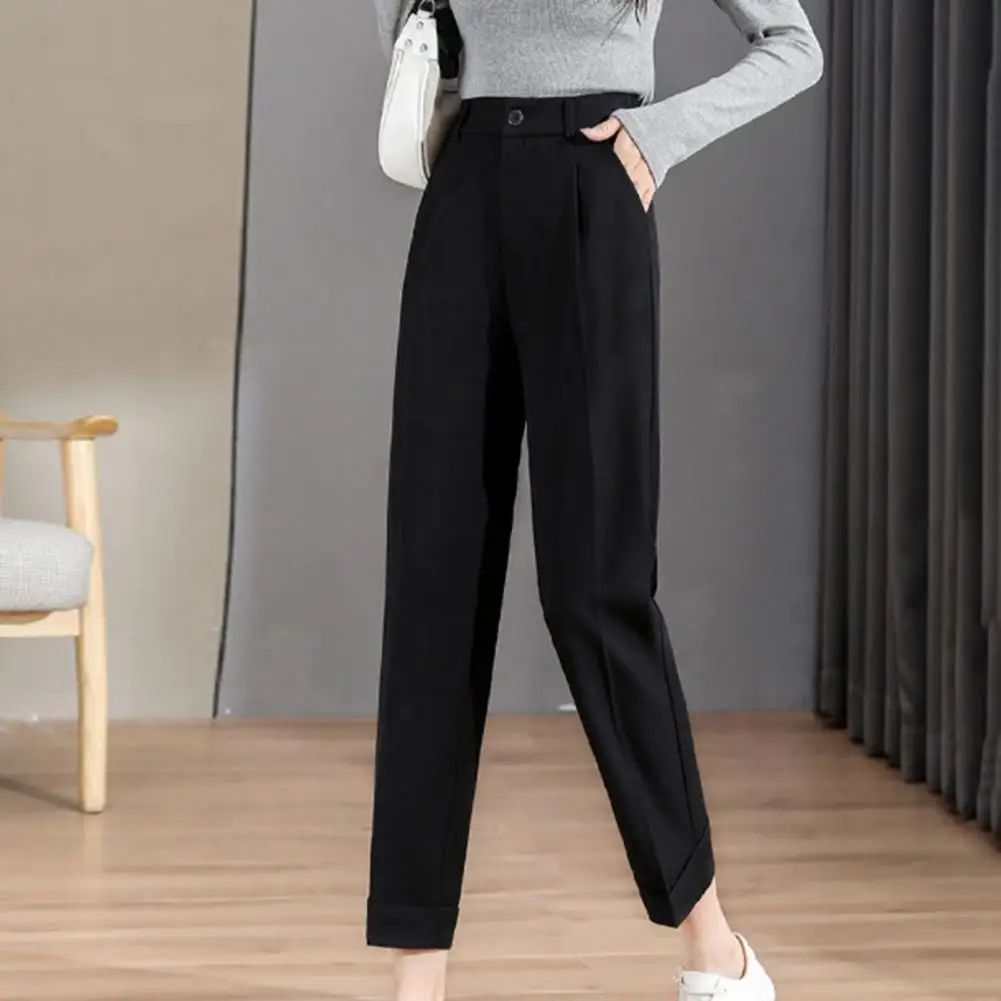 Stylish Straight Leg Draped Office Trousers Anti-pilling Woman Pants Solid Color Draped Suit Trousers Streetwear