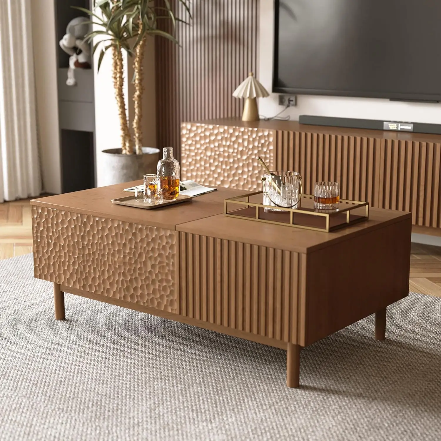 

Mid-Century Modern 51.1" Coffee Table With Lift-Top & Storage, Legged Living Room Center Table For Typing, Entertaining & Stowin