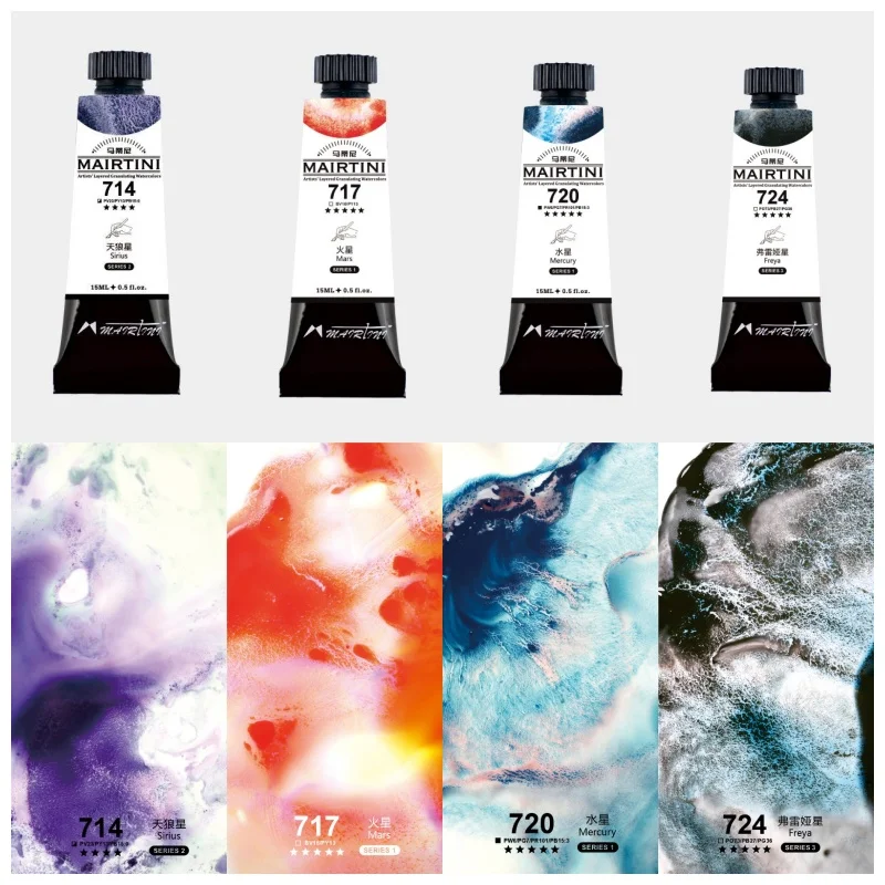 15ML Einzelröhrchen MAIRTINI Künstlerqualität Abgestorbene Mineralwasserfarbe Schichtbare Aquarellfarbe Kunstbedarf