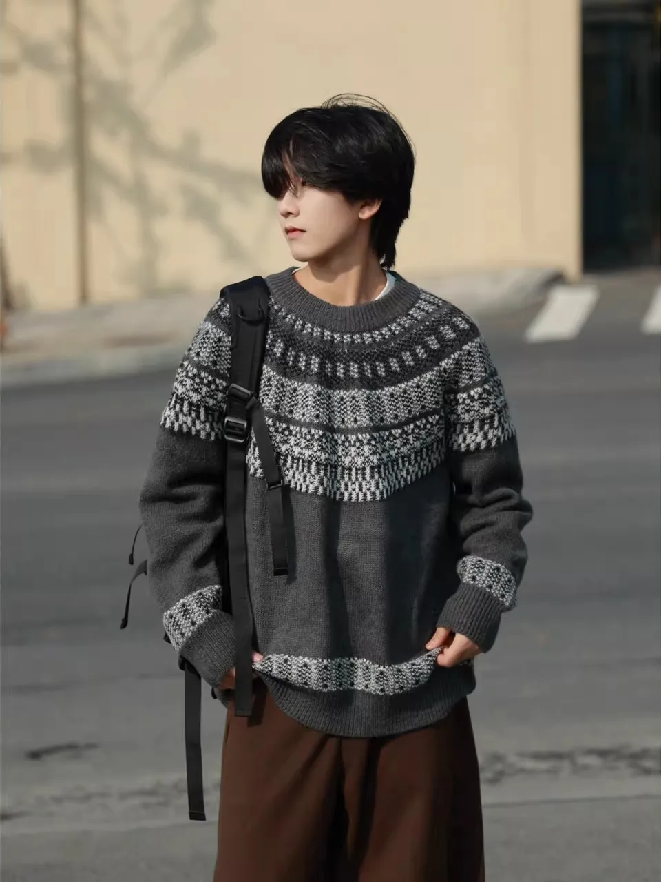 

Свободный вязаный свитер Fair Isle, осень-зима, винтажная вышивка, молодежный свитер из полиэфирного волокна, длинный све