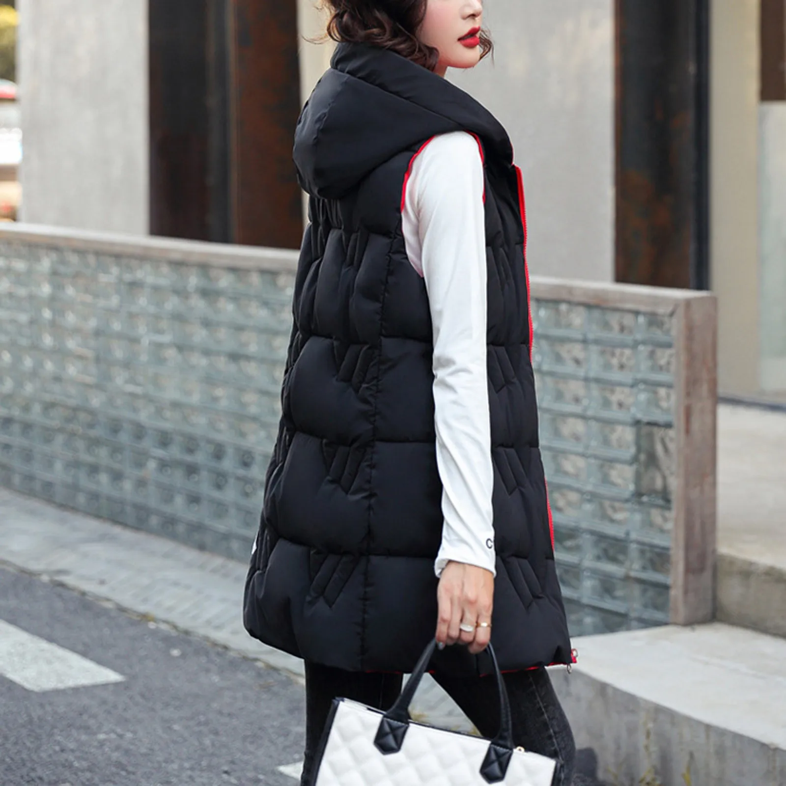 Women Vest Jacket Long Winter Down Vest With Hood Sleeveless Warm Down Jacket With Pockets Outdoor Waistcoat Outdoor Streetwear