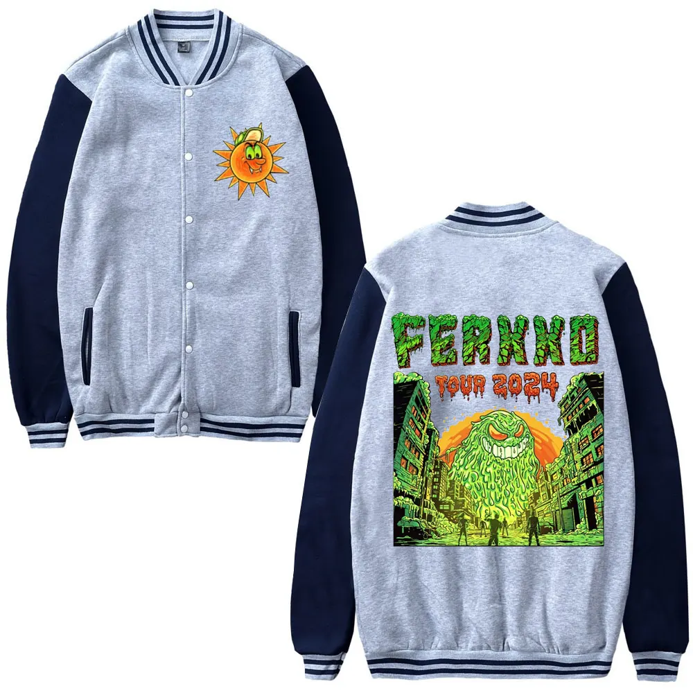 Rapper Feid Ferxxo Ferxxocalipsis Tour 2024 Honkbal Uniform Mode Oversized Baseball Jack Mannen Vrouwen Retro Fleece Jas Man