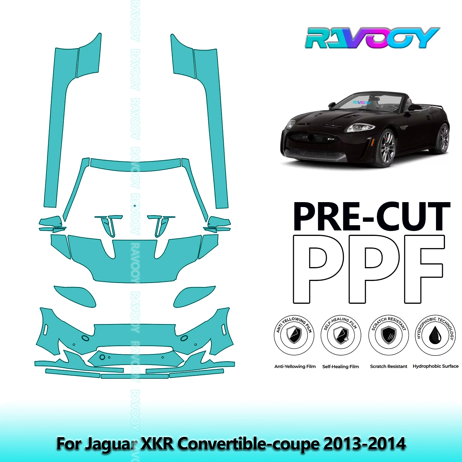 

8.5Mil Precut Paint Protection Film PPF Clear Bra Front Kit+Rockers For Jaguar XKR Convertible-coupe 2013-2014