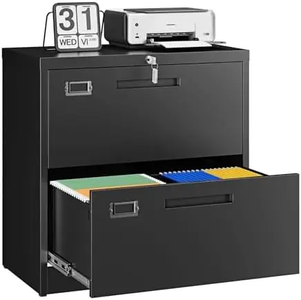 2 Drawer File Cabinet with Lock,Metal Lateral Filing Cabinet for Home Office,Hanging Letter/Legal/A4 Size (Black