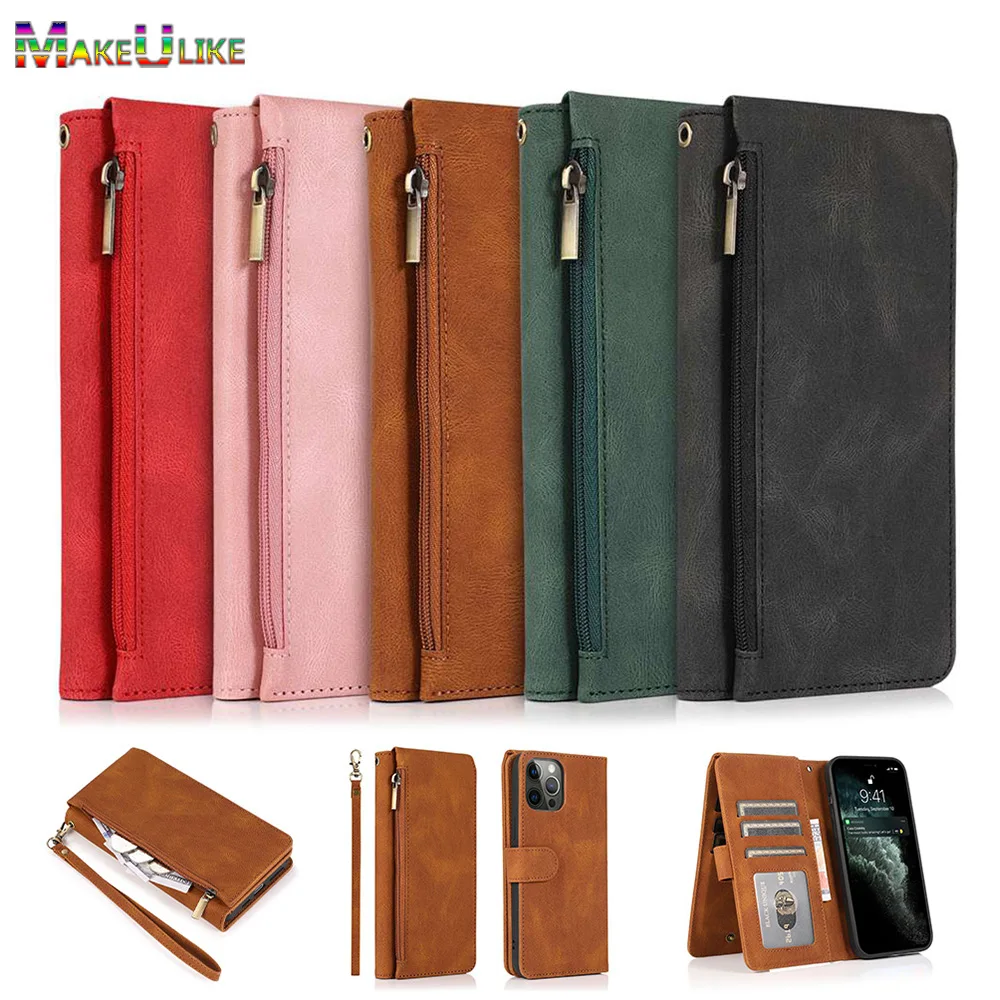 

Zipper Wallet Case for iPhone 13 Pro Max Case Leather Card Slot Strap Bag Case for iPhone 12 13 Mini 11 14 Pro X XR XS Max Case