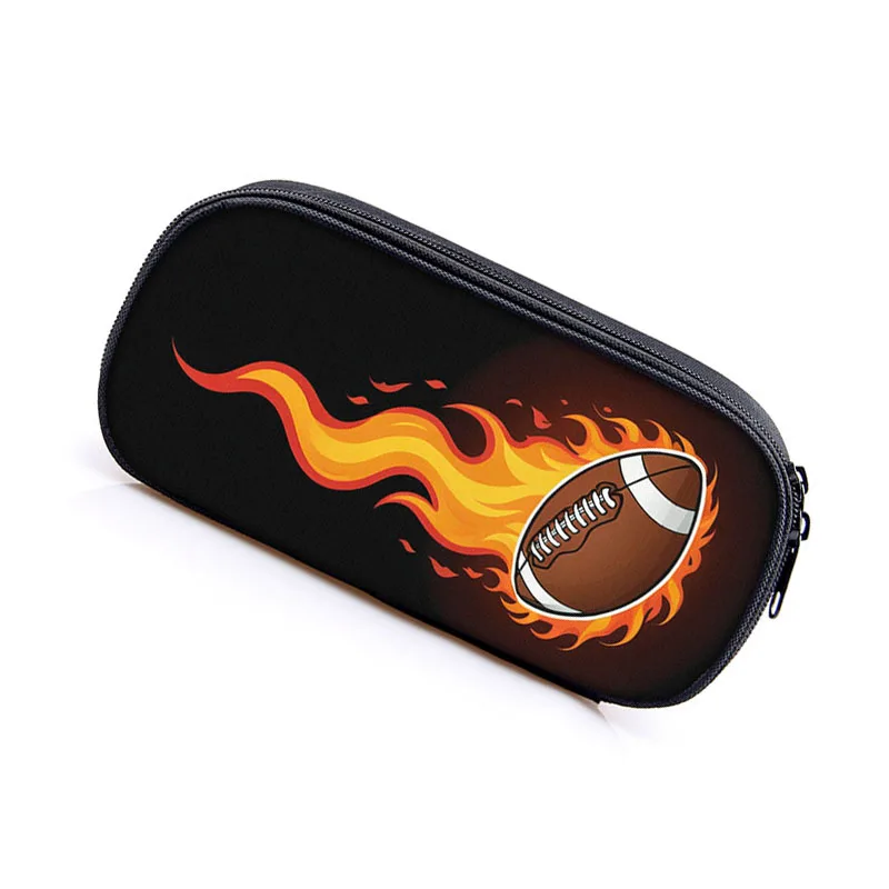 Soccerly / Footbally Cosmetic Bags Creative Fire Basketball Sport Pencil Box Boys School Zipper Bag Children Stationary Bags