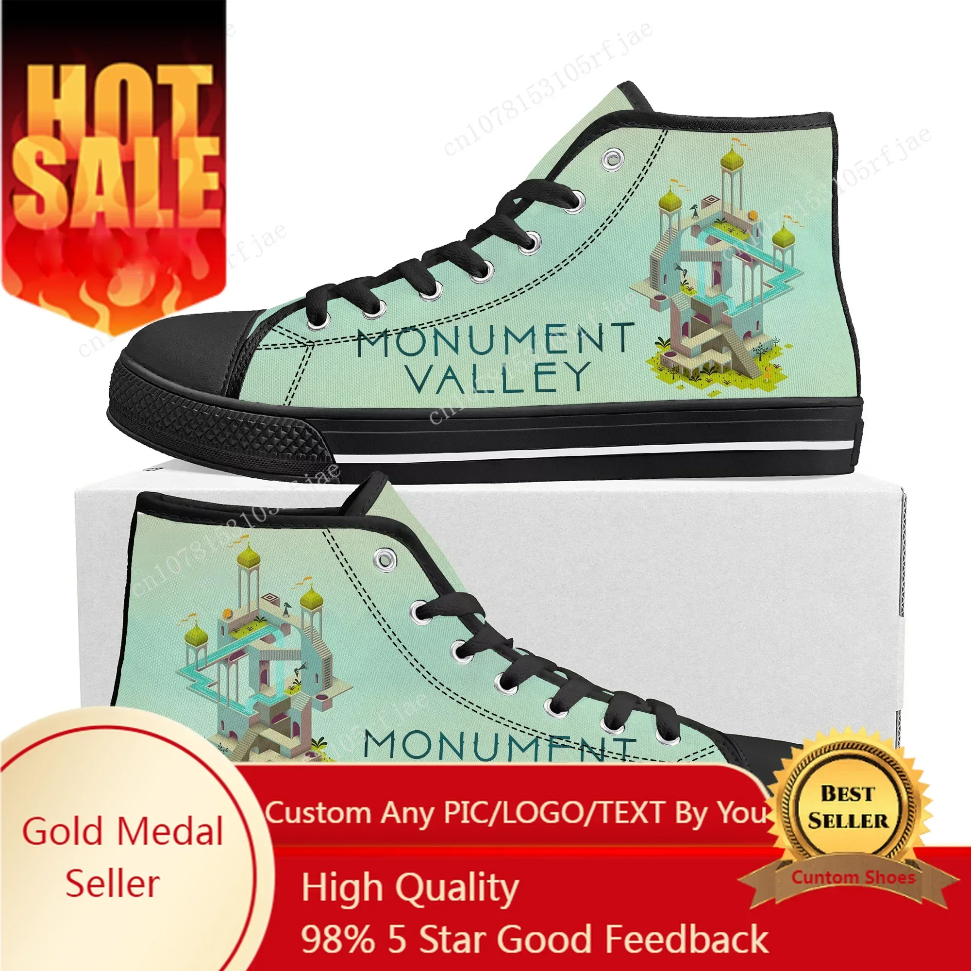 Monument Valley High Top Sneakers Hot Cartoon Game Mens Womens Teenager High Quality Canvas Sneaker Custom Built Couple Shoes
