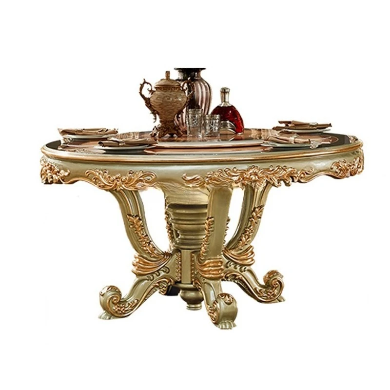 

European round dining tabletable high-end luxury living room round dining table dining chair combination European