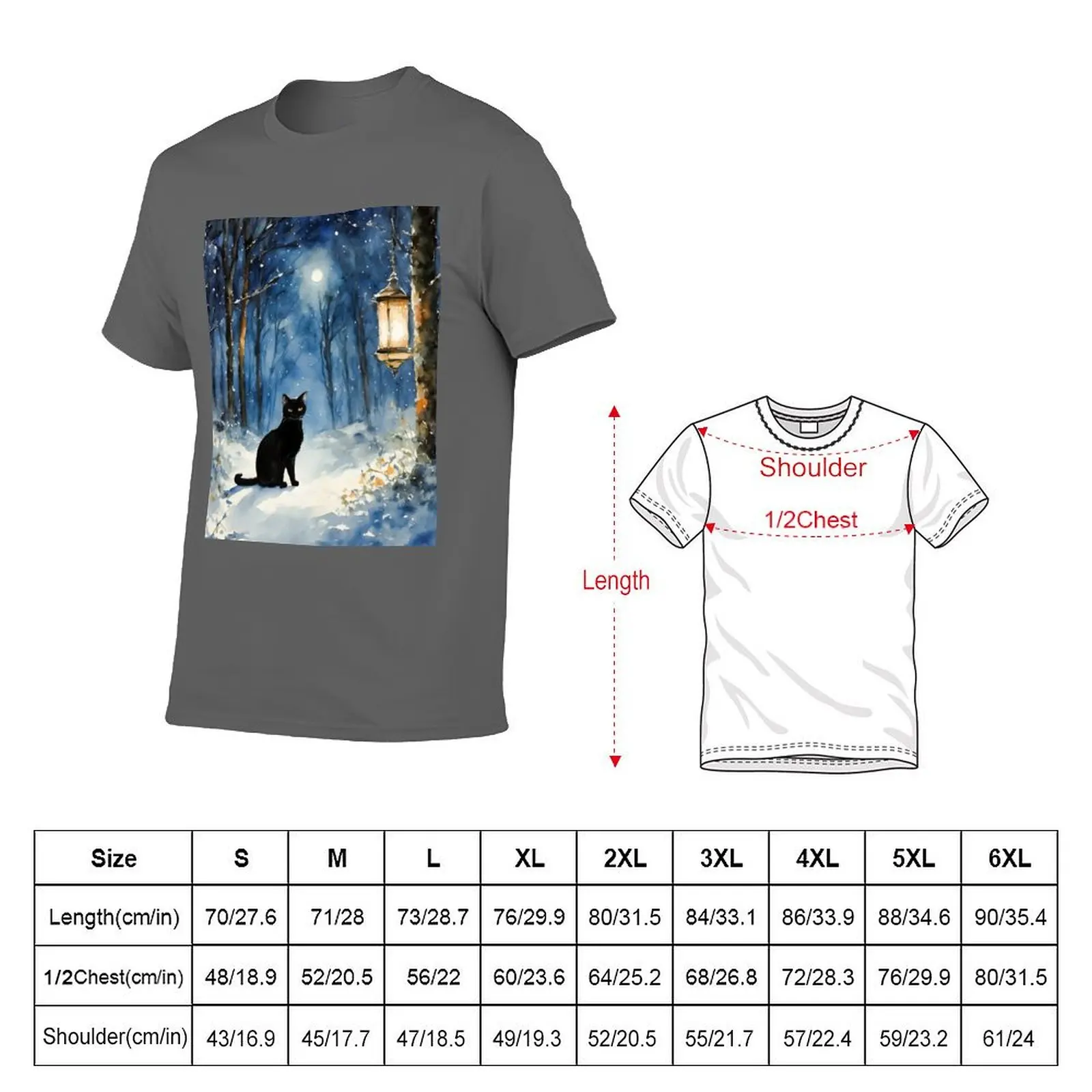 Midnight Black Cat in a Winter Forest at Twilight T-Shirt t shirts cotton 100% T-Shirt