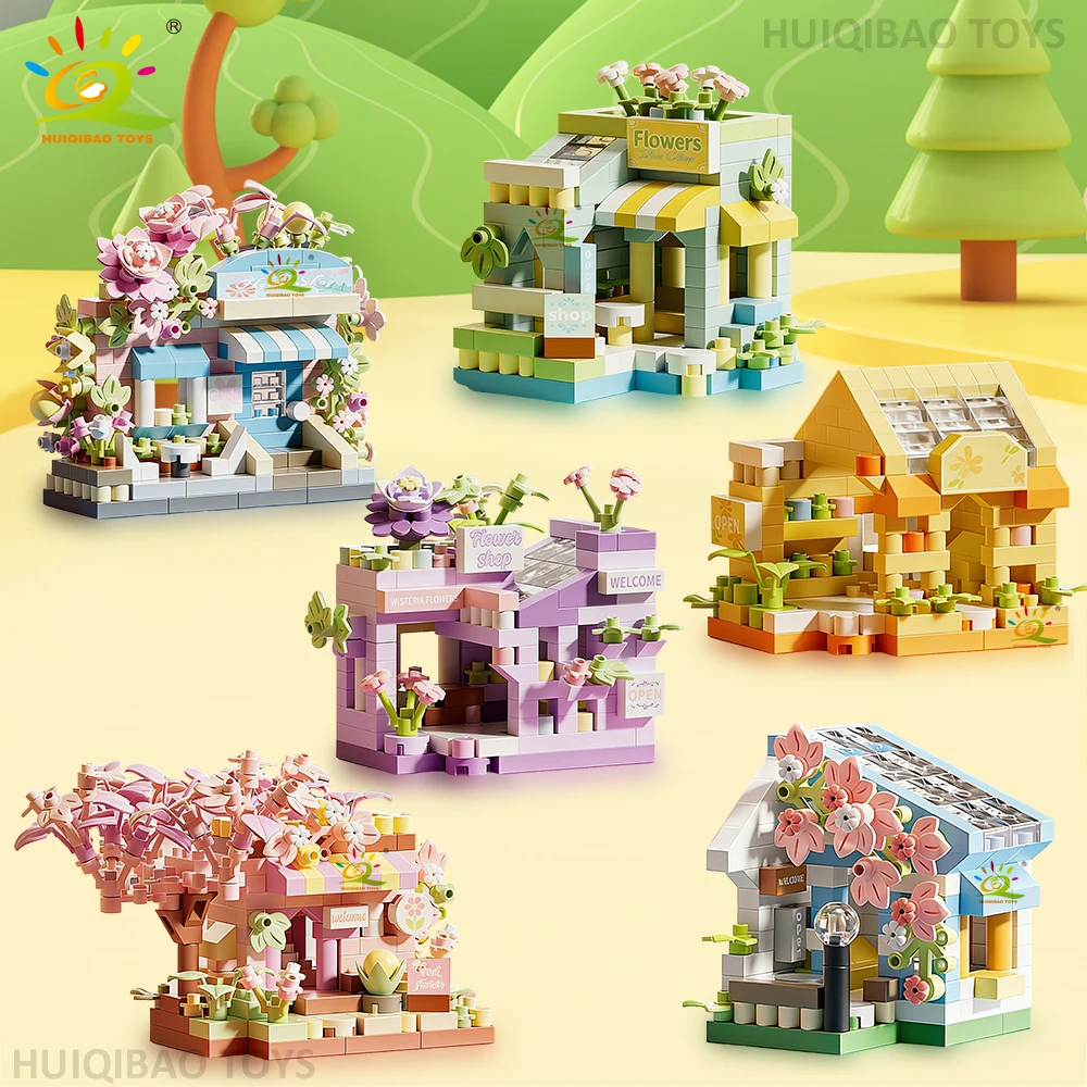 HUIQIBAO City Street View Floristería Tienda de Flores Hotel Bloques de Construcción de Modelos Ladrillos de Arquitectura DIY Juguetes para Adultos Regalo