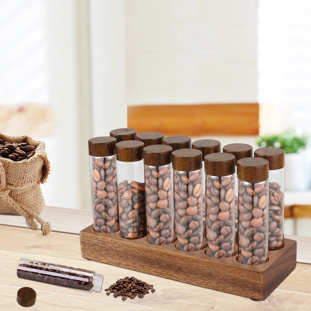 Coffee Bean Can Display Rack Tea Tube Bottle Glass Espresso 6/12 Pcs Coffee Accessories Tools Coffee Bottle