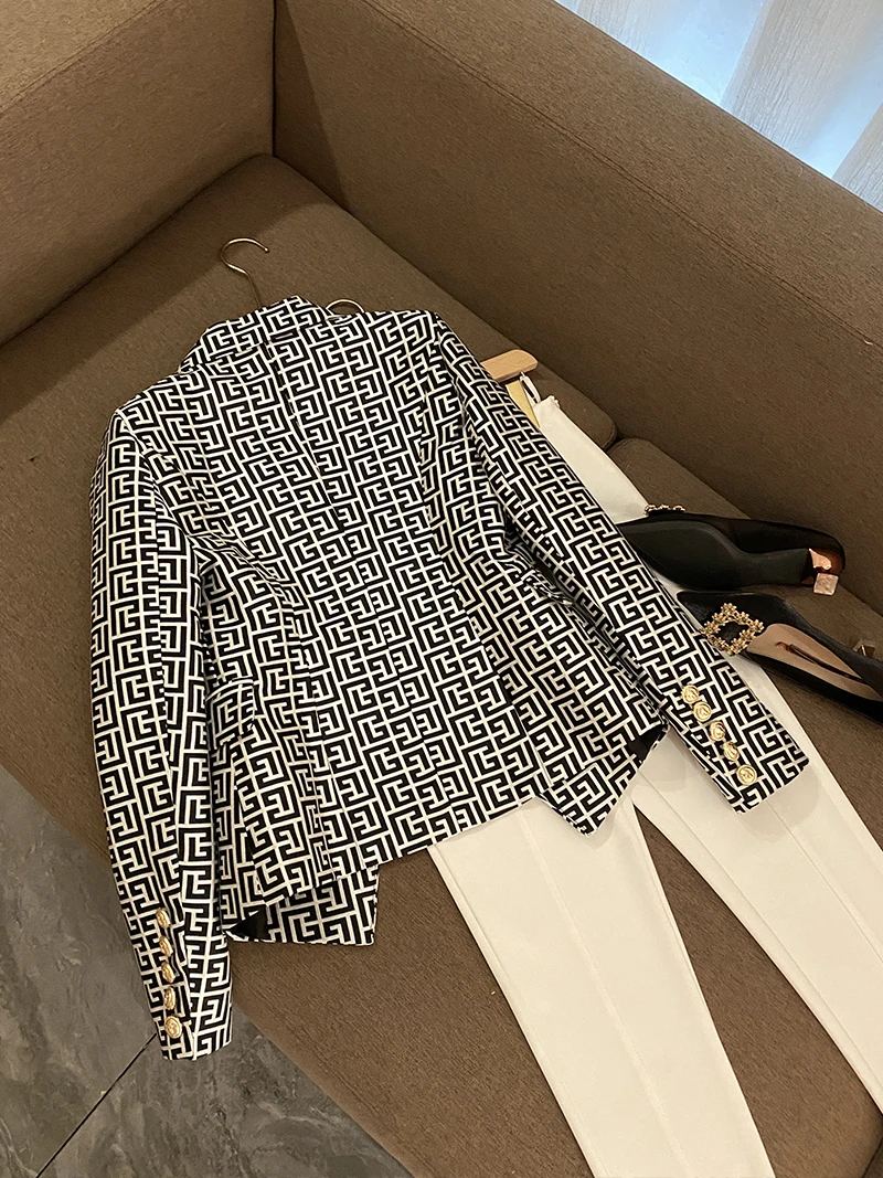 2025 New Sle Donna Jaet Doppio Bottone Slim Fit Modello geometrico Ricamo Abito Jaet A6774 Pendolarismo Sle Lungo Sve