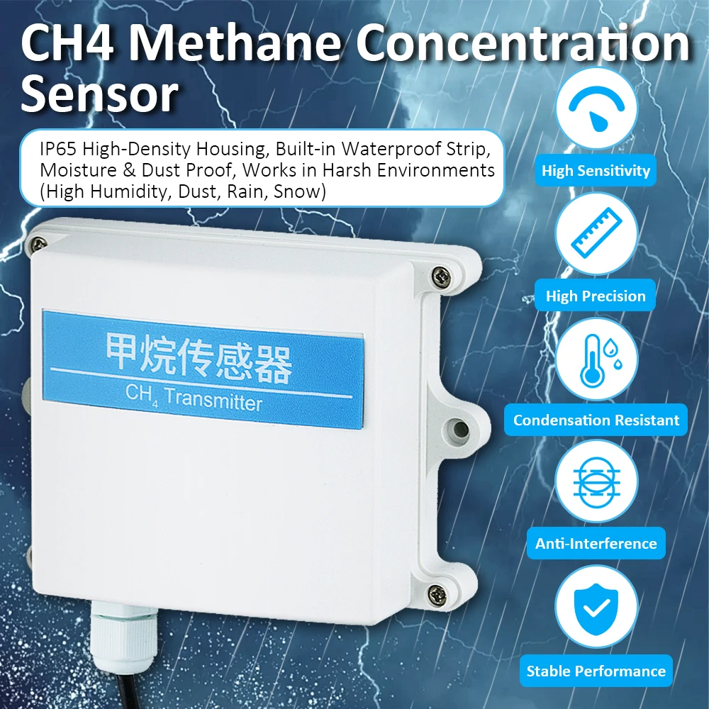 0-100ppm CH4 Gas Sensor Module High Precision Toxic Gases Transmitter Electrochemical DC12-24V Methane Concentration Detector