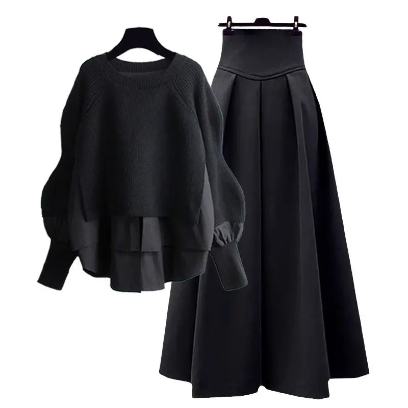 Faionable Profional Conjunto de otoño para mujer Talla grande Ele Aosphere Youthful Street Sle Top f Falda Conjunto de dos piezas