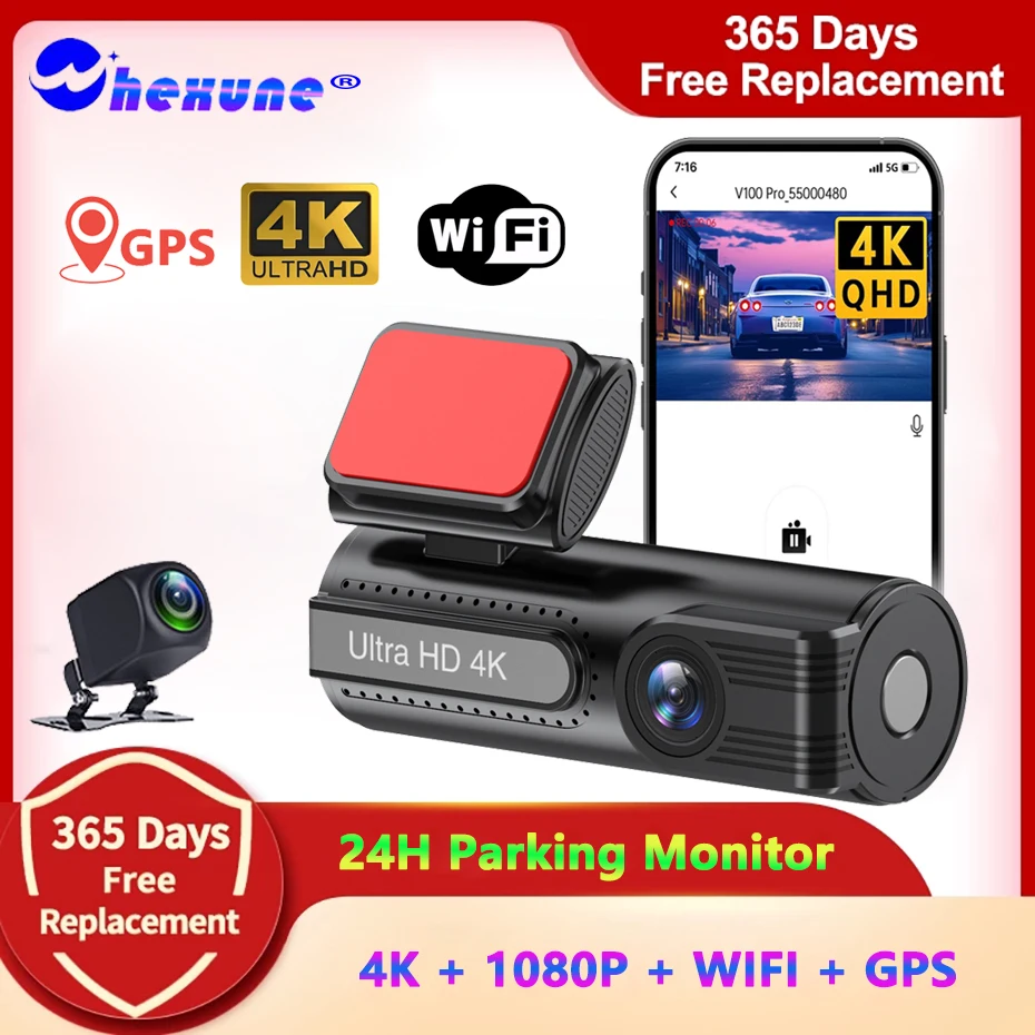 Dual Lens 4K Front Dash Cam And 1080P Rear Camera Support Night Vision WiFi GPS Track 24 Hours Loop Recording Car Video Recorder