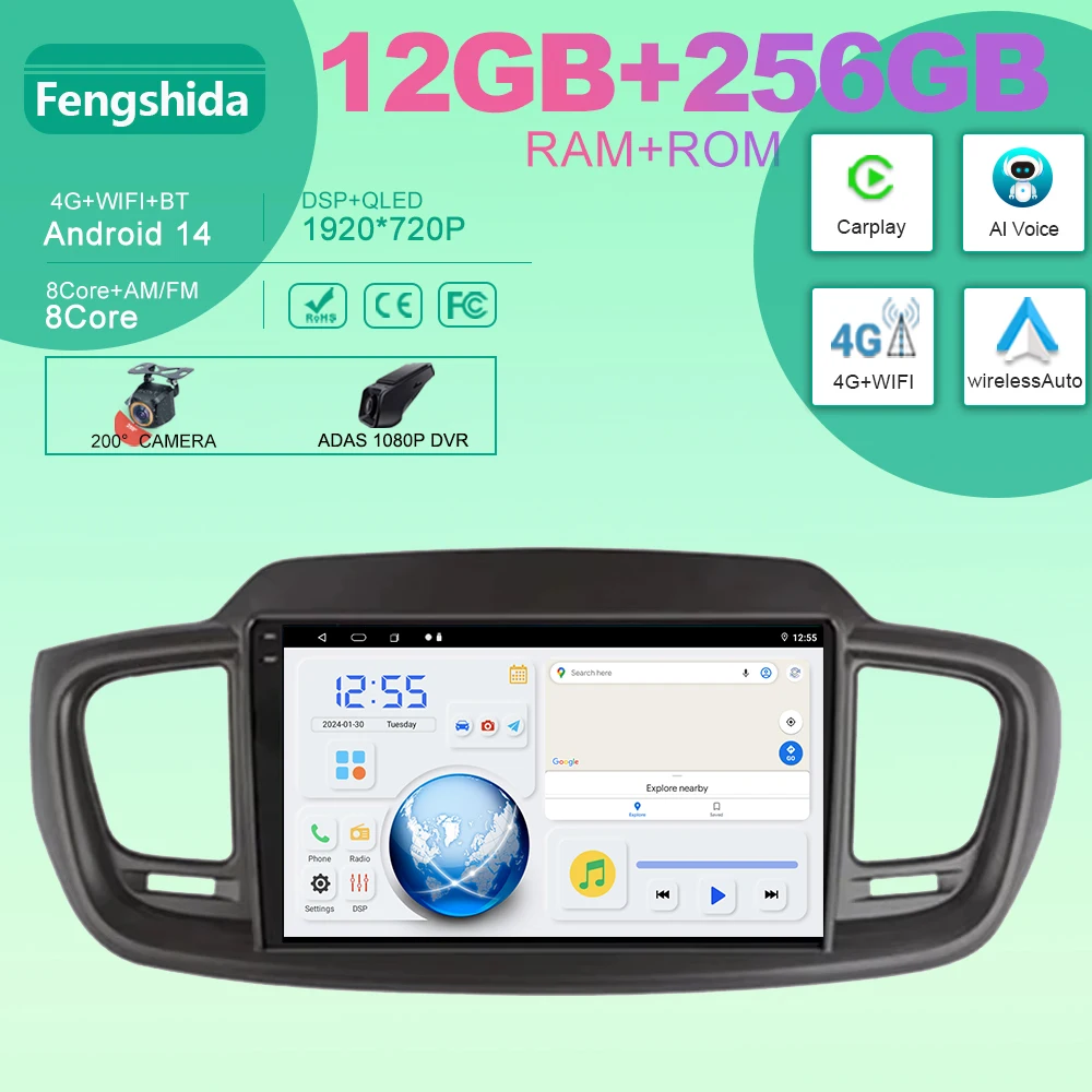 

Car For Kia Sorento 3 2014 - 2020 Android Auto Radio Stereo Head Unit Multimedia Player GPS Navigation Carplay QLED No 2din DVD
