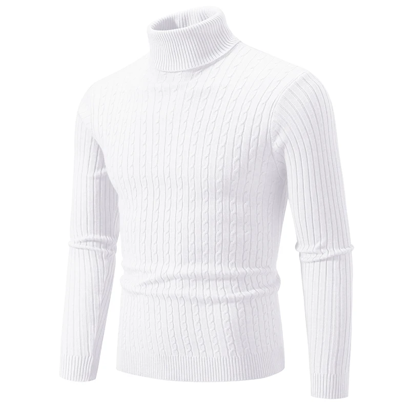 New Men's High Neck Sweater Solid Color Pullover Knitted Warm Casual Turtleneck Sweatwear Woolen Mens Winter Outdoor Tops, image 4