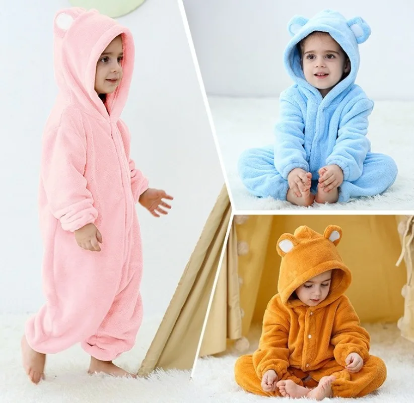 

Baby Romper Teddy Hooded Jumpsuit Cute Infant Outfit Cotton Bear Lovely Soft Pajamas Newborn Boys Girls Clothes Cosplay Outfits