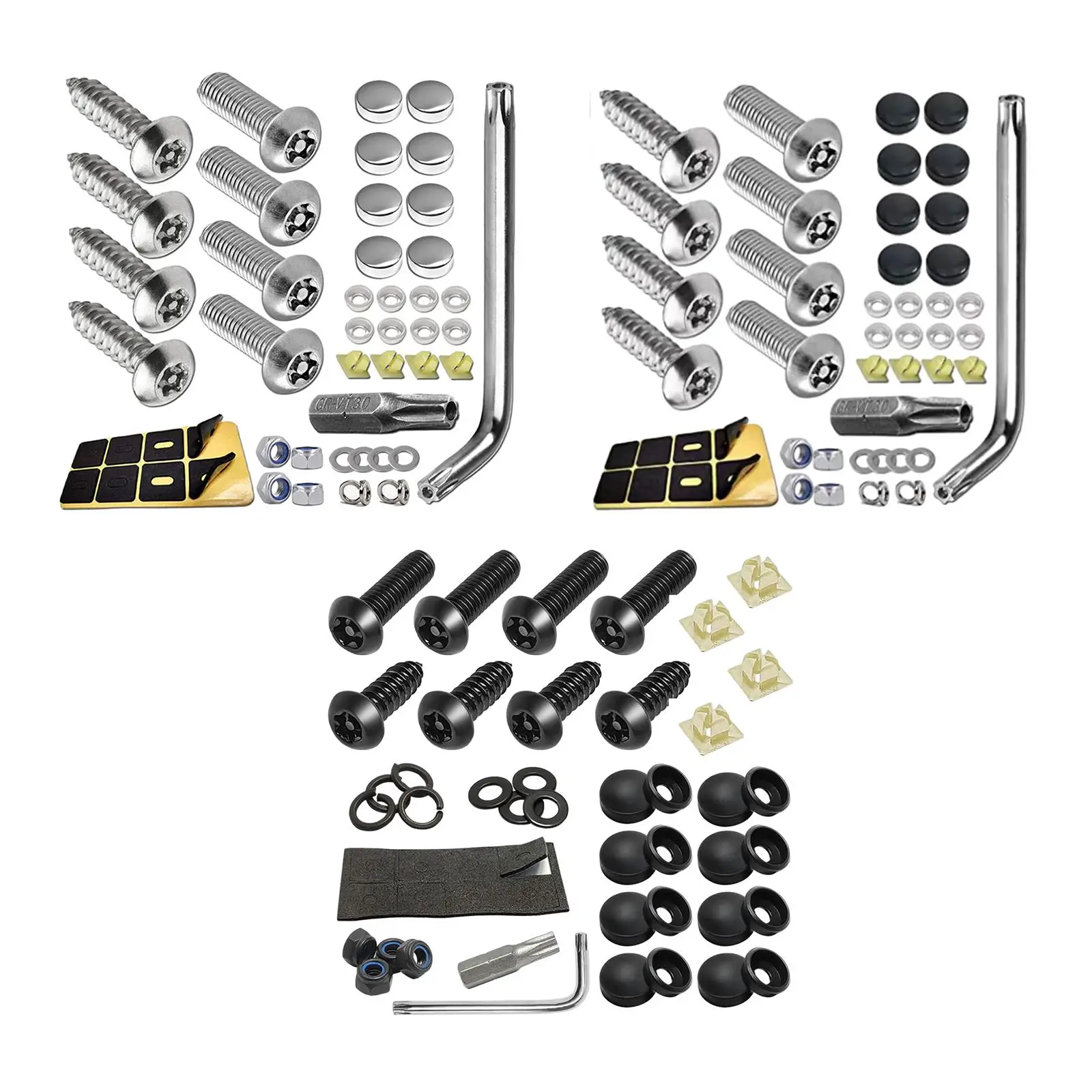 Conjunto de parafusos de placa de licença de aço inoxidável, à prova de ferrugem, hardware de montagem de placa de carro, peças de parafusos de placa de licença de segurança automática