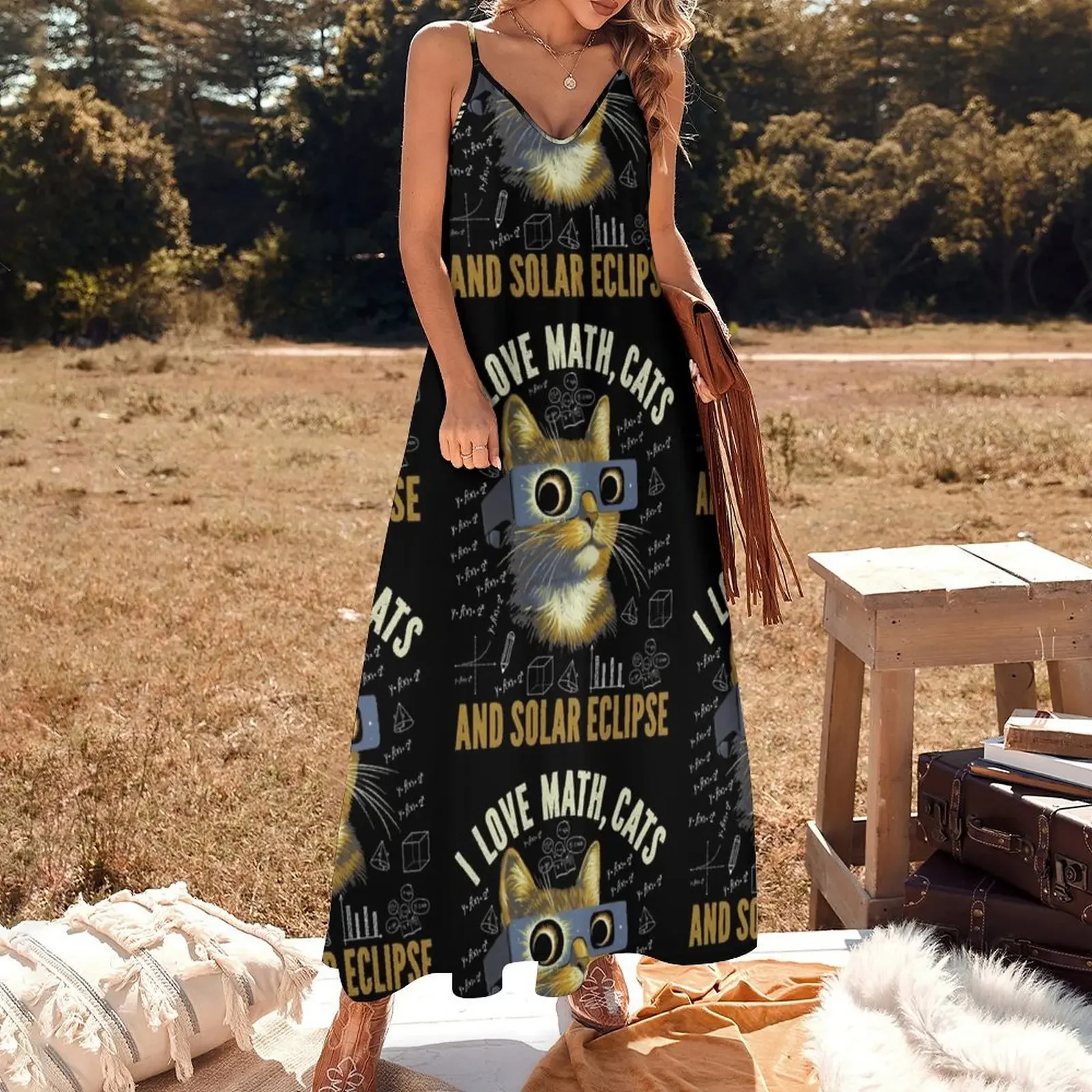 I Love Math, Cats, Solar Eclipse Mathematics Pi Day Science Sleeveless Dress women's summer dresses 2025 dress for women