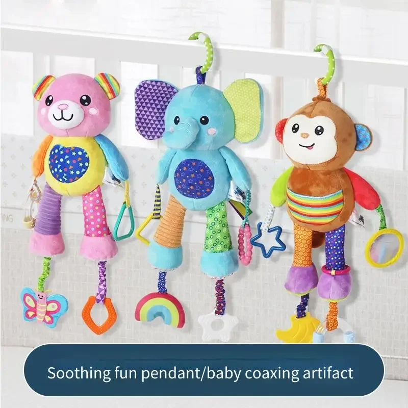 Urocza pluszowa grzechotka dla niemowląt - dzwonek do łóżeczka i zawieszka do wózka, edukacyjna zabawka do trzymania w dłoni, wspomagająca rozwój mózgu dziecka.