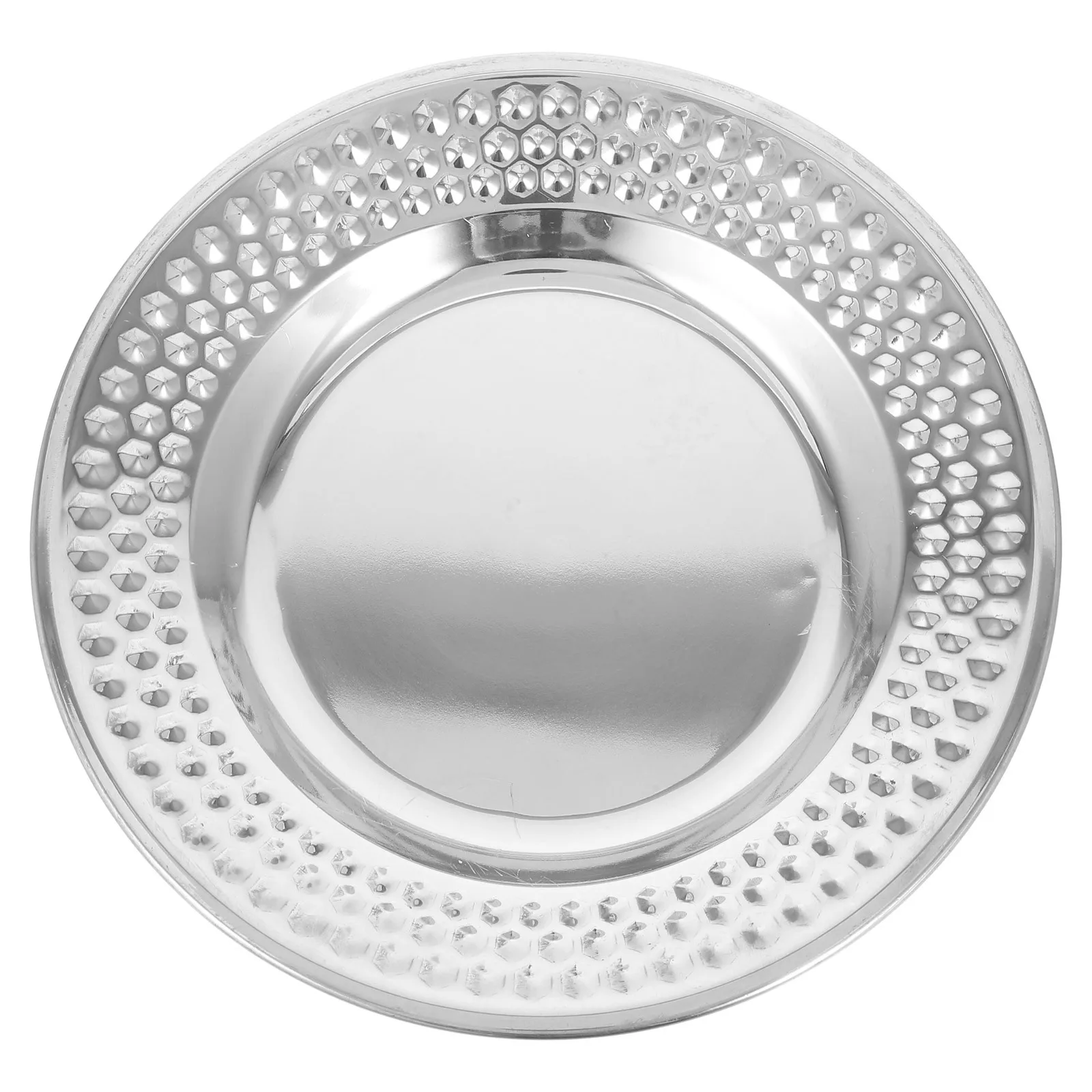 

1pcs Stainless Steel Round Serving Tray Hammered Design Dessert Fruit Plate For Party Wedding Reusable Appetizer Platter