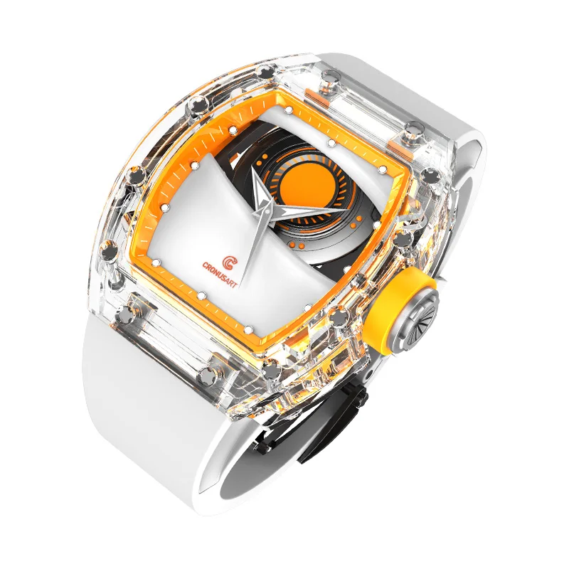 Cronusart-男性用クリスタルウォッチ,自動透かし彫り,Zhurongアイ,ワイン樽,機械式