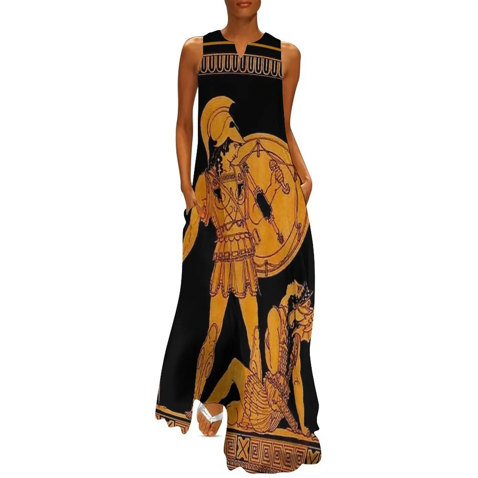 GREECE : Ancient God and Goddess Frieze Print Long Dress Women's dresses elegant and pretty women's dresses