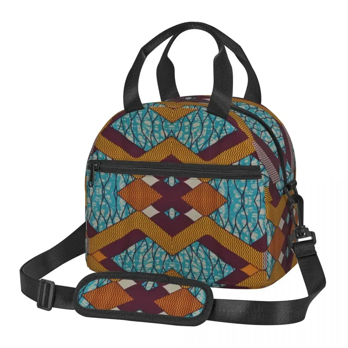 African Tribal Pattern Cooler Lunch Bags Portable Zipper Thermal   For Women  Box Tote Food