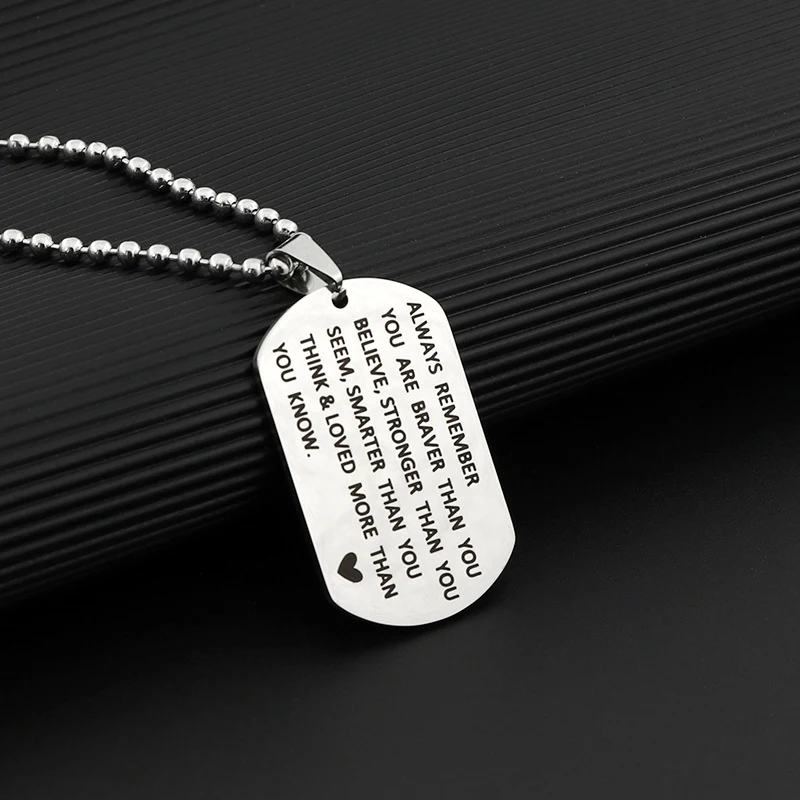 Engraved Inspirational Letter Heart Necklace Stainless Steel Dog Tag Necklaces For Men Women