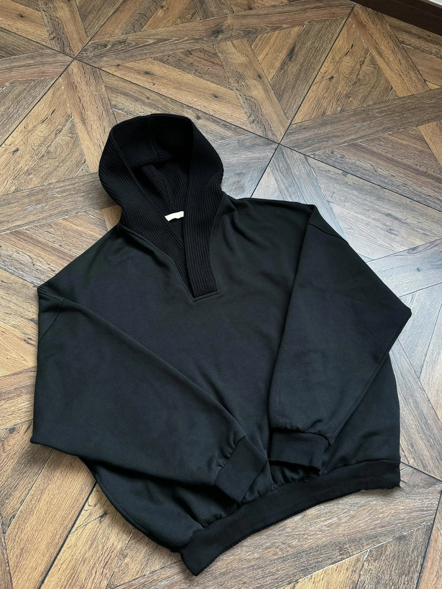 V طوق هوديي الرجال مقنعين المرقعة هوديي مع الأصفاد المرنة الخامس الرقبة ملابس الشارع الشهير لخريف شتاء الخامس الرقبة هوديي #3