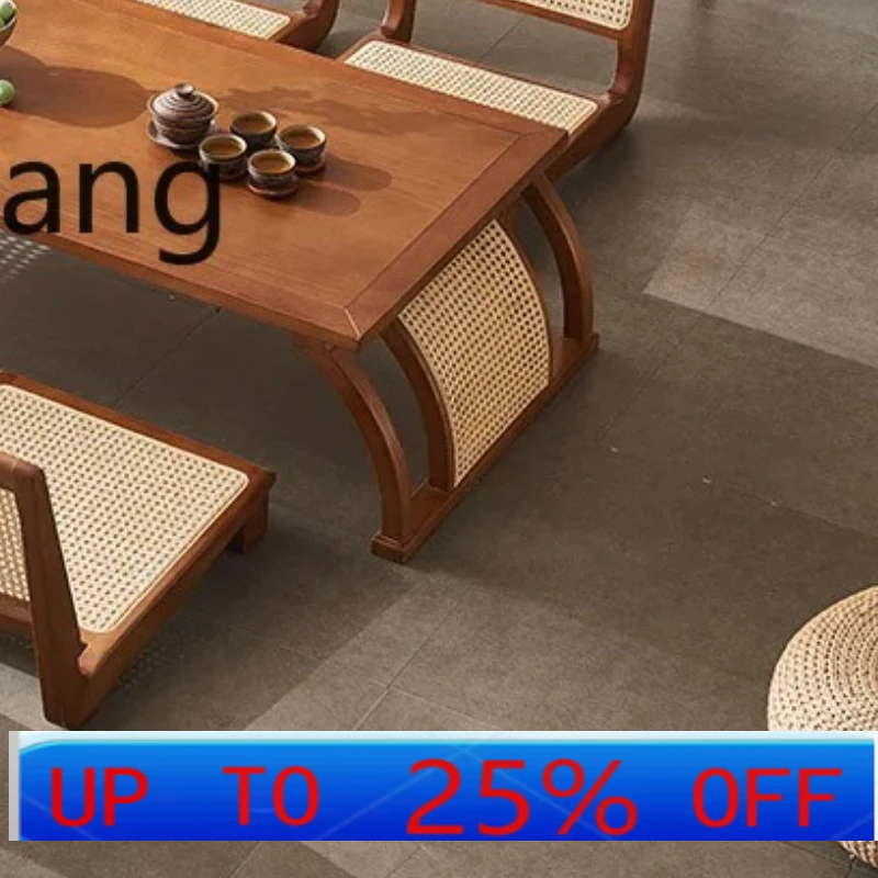 

LMM Solid Wood Rattan Tea Room Tatami Table and Chair Combination Chinese Zen Tea Table and Chair