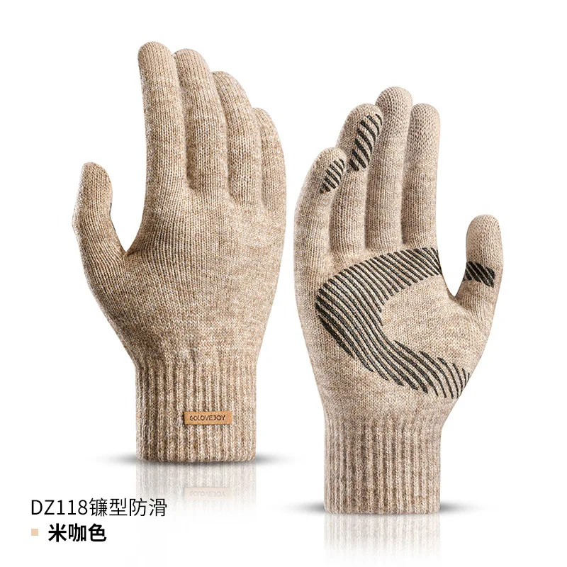 Winter touch screen gloves men\'s outdoor plus velvet windproof cold-proof anti-pilling wool warm knitted gloves