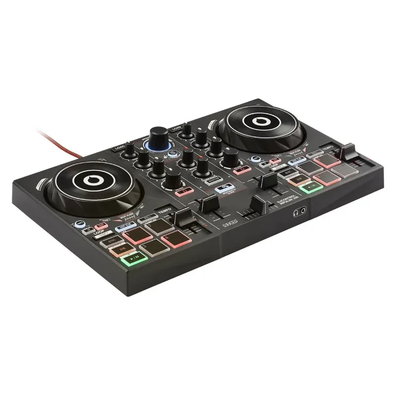 Mini controlador de prato de DJ inteligente de nível de entrada portátil jogando jogadores de processador com placa de som Pode conectar fones de ouvido som RCA