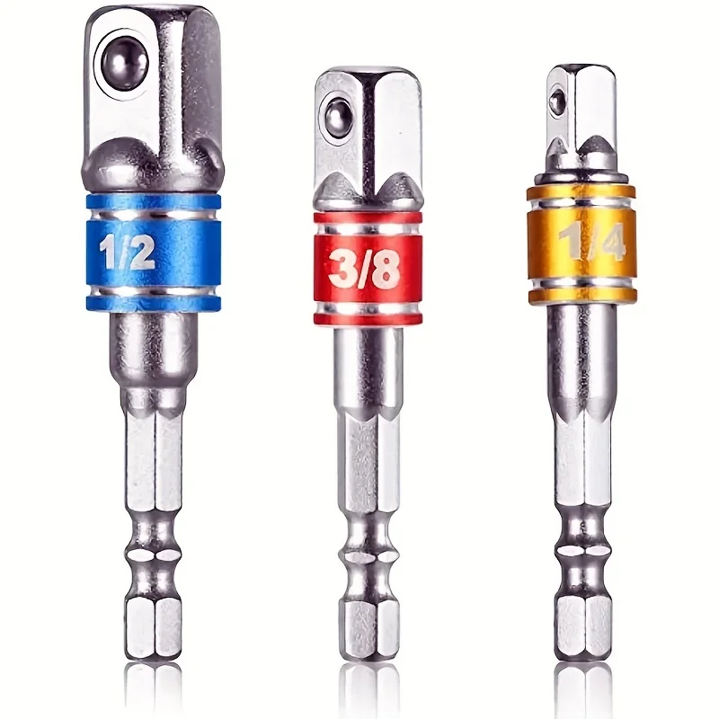 

3Pcs 1/4" 3/8" 1/2" Hex Shank Bit Square Power Drill Cordless Impact Sockets Bit Set with Color Coded Ring Impact Grade Socket A
