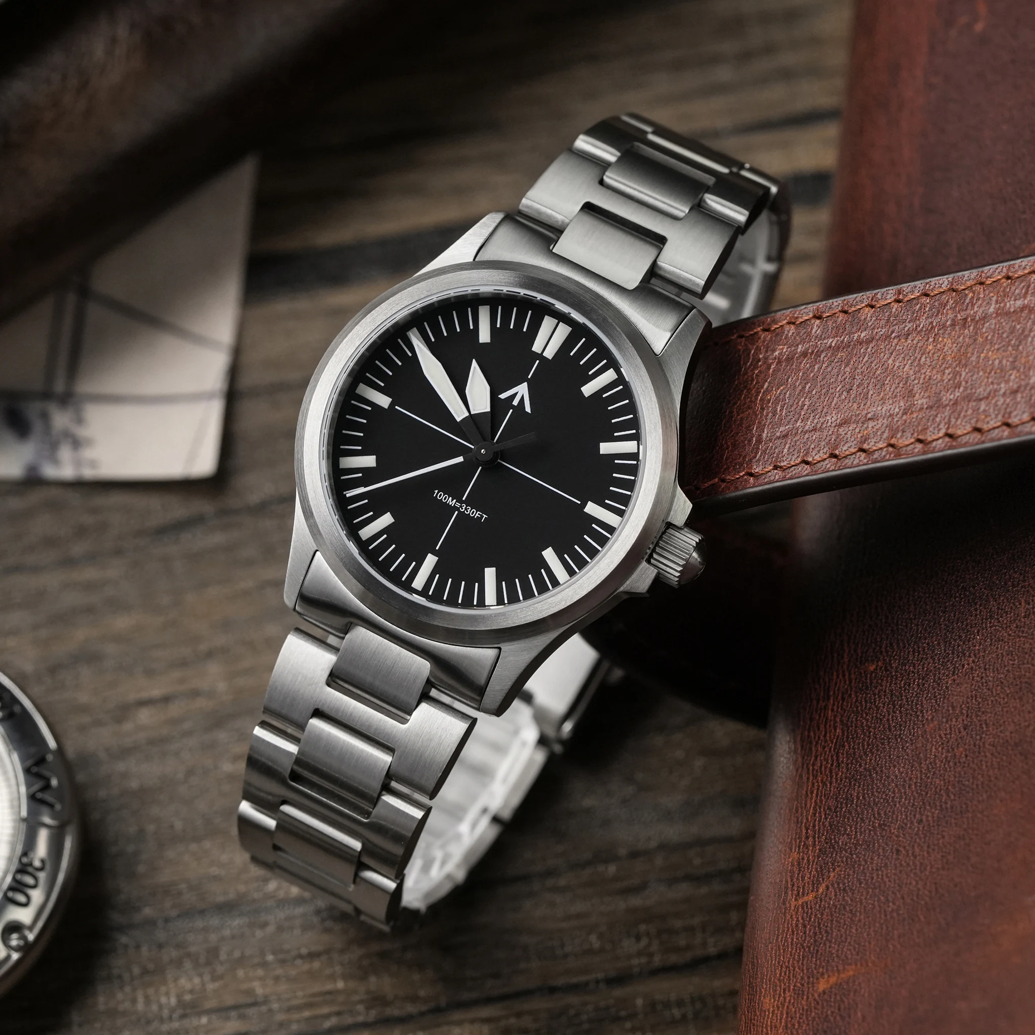 Militado ML18 36mm Field Watch VH31 Sweep Second Quartz Sapphire AR Crystal BGW9 100M Waterproof Stainless Steel Men Wristwatch