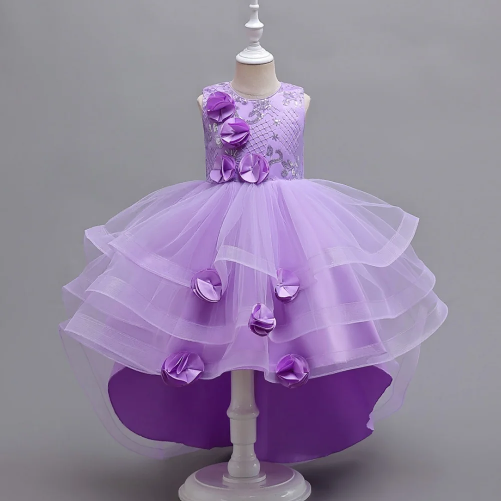 Baby Kids Girl Princess Luxury Flower Girls Elegant Dresses For Wedding Children\'s Festa Party 6 8 To 9 12 Years Old Lilac Dress