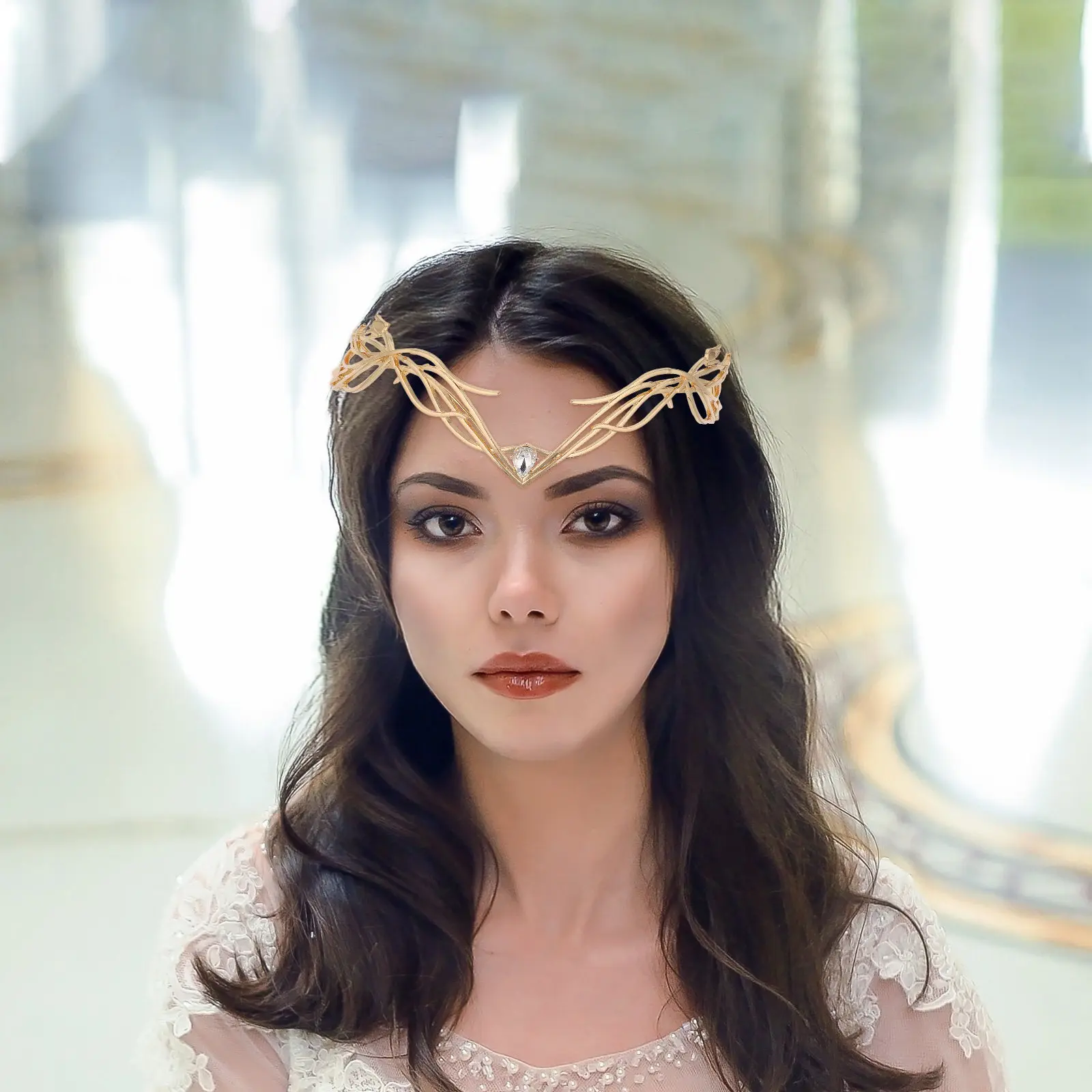 

Rhinestone Wedding Headband Alloy Leaf Design Bridal Hair Accessory Sparkling Crystal Tiara for Bride Wedding Crown Hair Vine