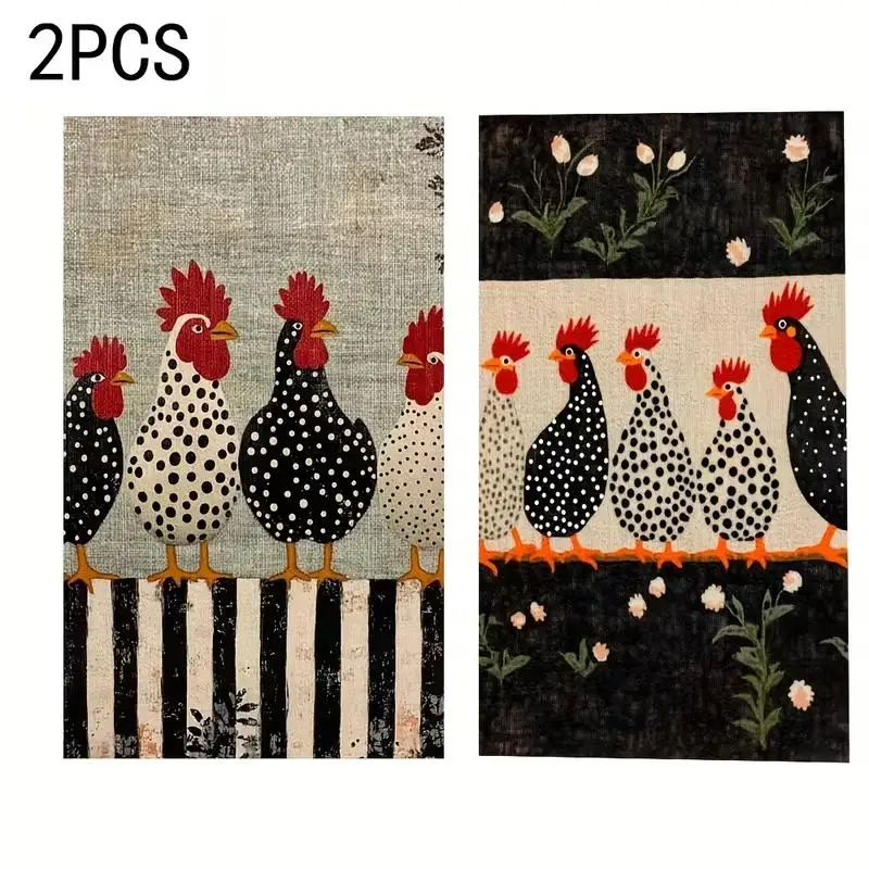 2Pcs retro farmhouse chicken pattern cute kitchen towel dish towel hand towel