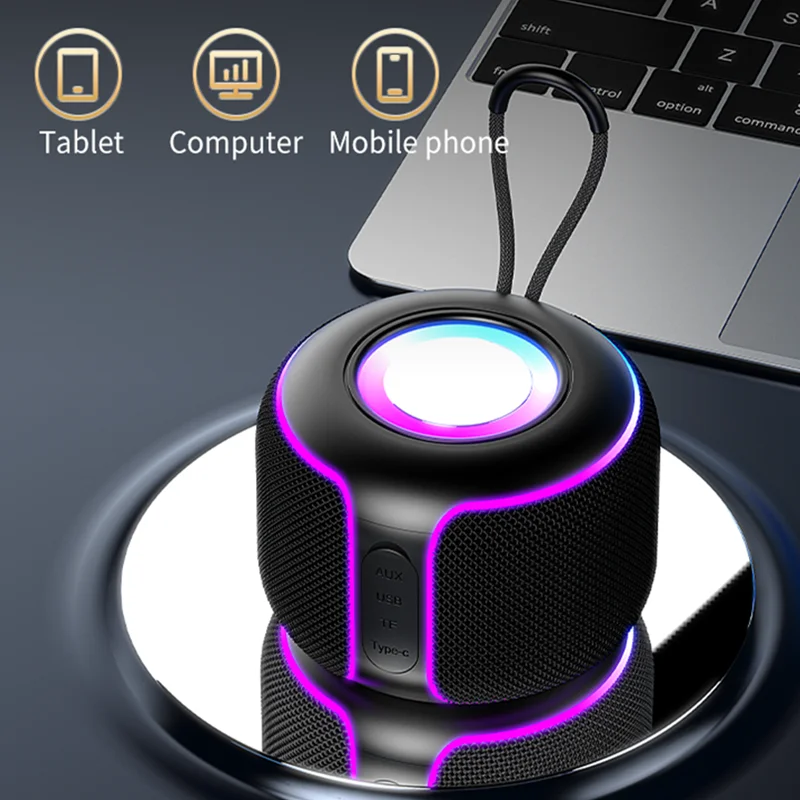 Портативная мини-Колонка Bluetooth BT5.3, Беспроводная колонка с подключением к TWS, со светодиодной подсветкой