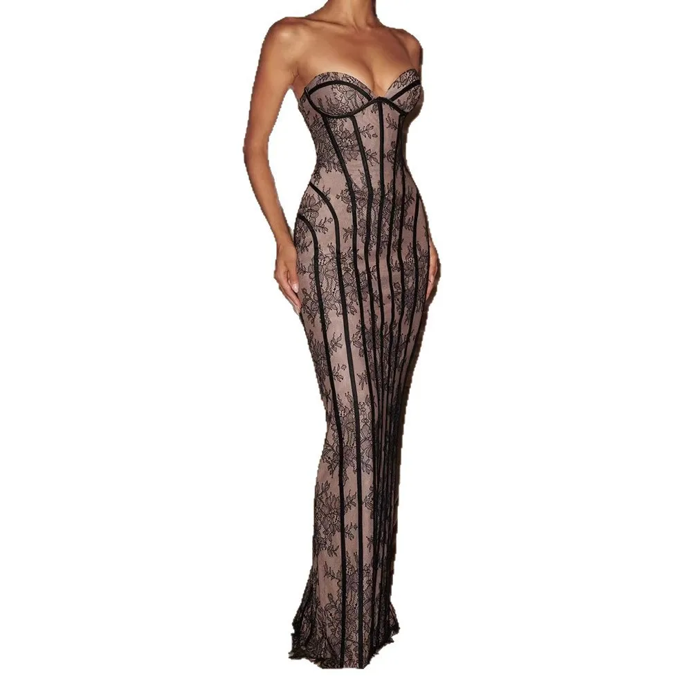 Strapless Bodycon Maxi Dress for Women 2026 Striped Backless Elegant Party Evening Gown Casual Summer Wear view 5